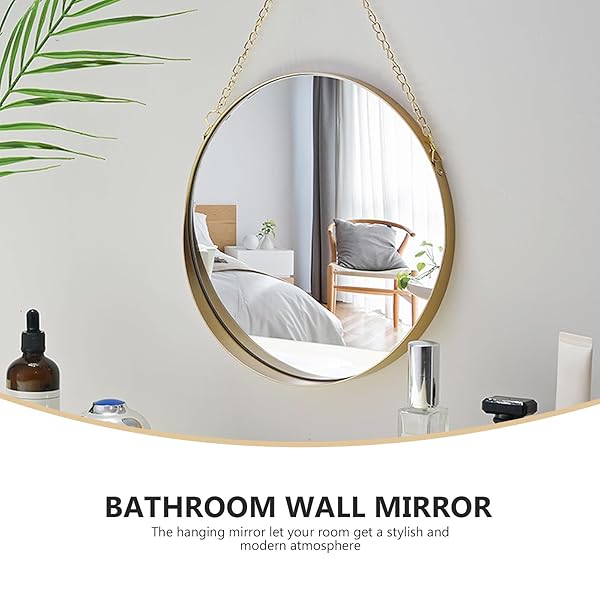 VOSAREA "VOSAREA Gold Round Wall Hanging Mirror - 10"x15" Vanity Decor for Bathroom & Bedroom" - View 8 of 9