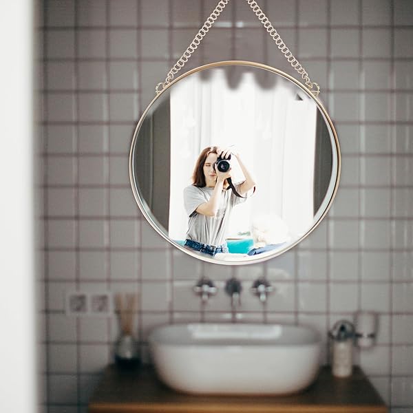 VOSAREA "VOSAREA Gold Round Wall Hanging Mirror - 10"x15" Vanity Decor for Bathroom & Bedroom" - View 9 of 9