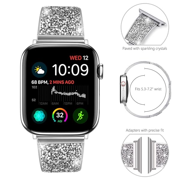 NewWays NewWays Sparkling Bling Crystal Apple Watch Band for Series 8, 7, SE, 6, 5, 4, 3 - 41mm & 40mm Women's Bracelet (Silver) - View 3 of 8
