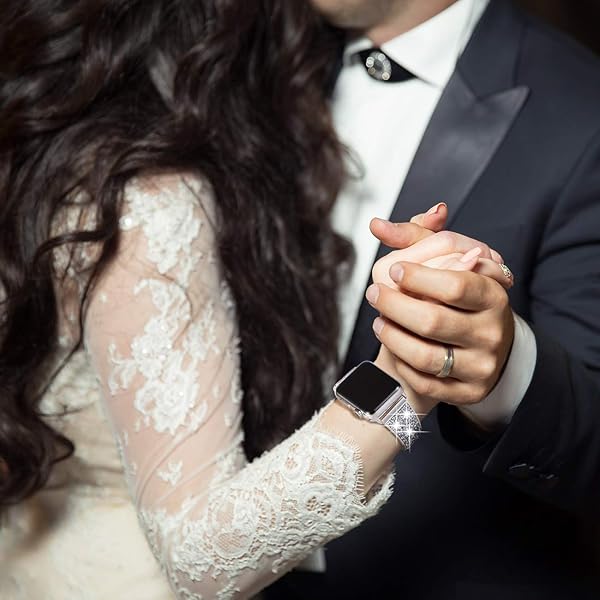 NewWays NewWays Sparkling Bling Crystal Apple Watch Band for Series 8, 7, SE, 6, 5, 4, 3 - 41mm & 40mm Women's Bracelet (Silver) - View 6 of 8