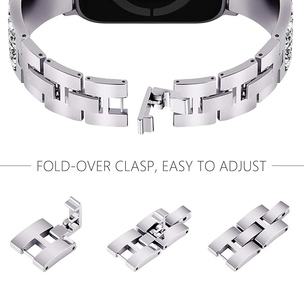 NewWays NewWays Sparkling Bling Crystal Apple Watch Band for Series 8, 7, SE, 6, 5, 4, 3 - 41mm & 40mm Women's Bracelet (Silver) - View 7 of 8