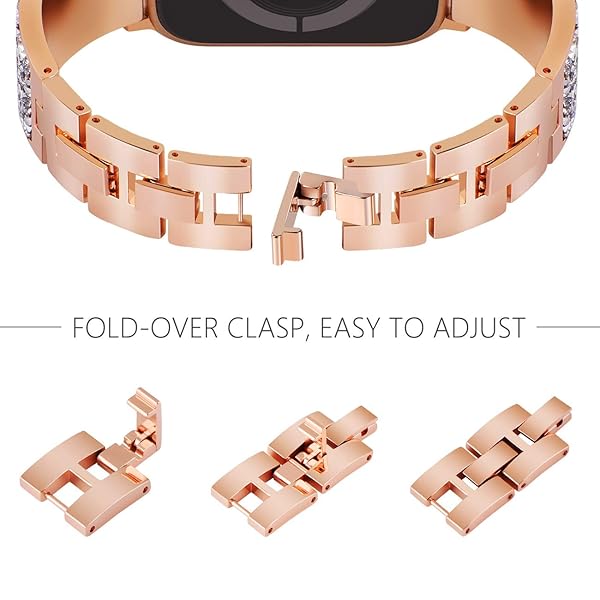 NewWays NewWays Rose Gold Bling Crystal Apple Watch Band for Series 8, 7, 6, 5, 4, 3 - 45mm & 44mm Compatible Women's Bracelet - View 6 of 8