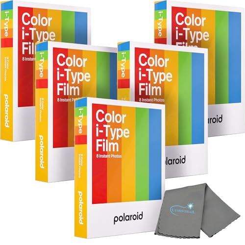 Polaroid Originals Instant Color Film for i-Type Cameras 5 Pack 40 Instant Photos Bundle with Cleaning Cloth