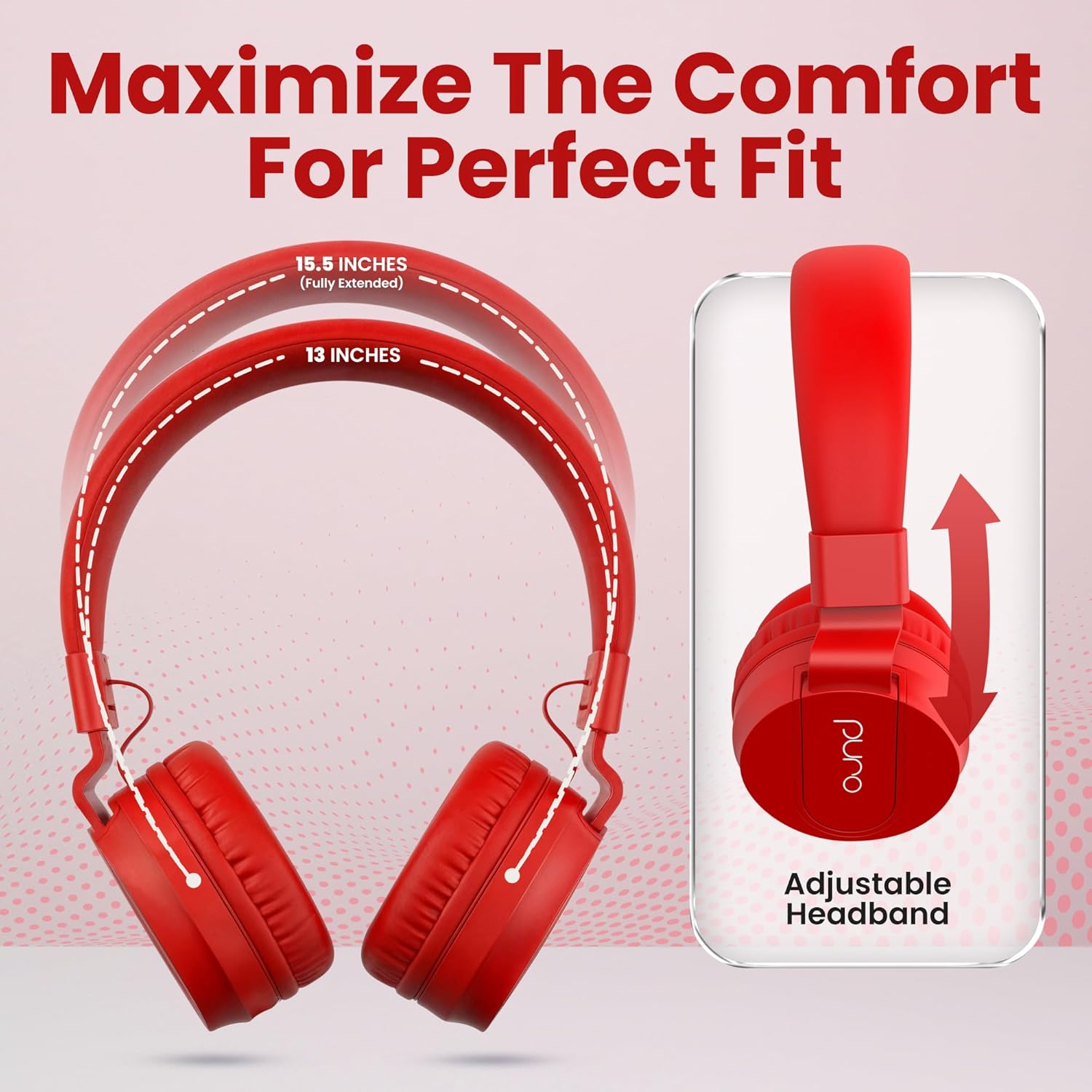 Puro Sound Labs Puro Sound Labs PuroBasic Volume Limiting Wired Headphones for Kids Foldable Adjustable Headband with Microphone Red - View 8 of 8