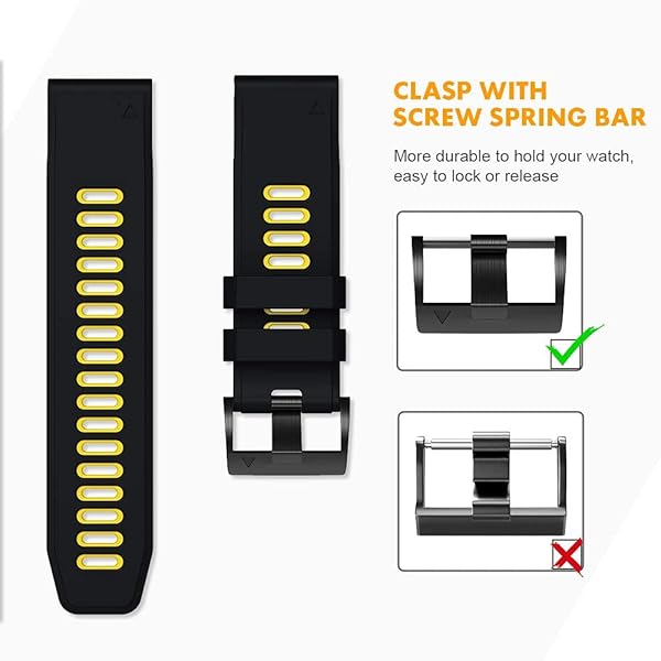 NotoCity NotoCity Quickfit 22MM Watch Band Compatible with Fenix 6 Pro 6 7 5 Plus Forerunner 935 945 955 965 745 Approach S60 S62 Descent G1 Epix 2 Quatix 5 6 Black Yellow - View 5 of 7