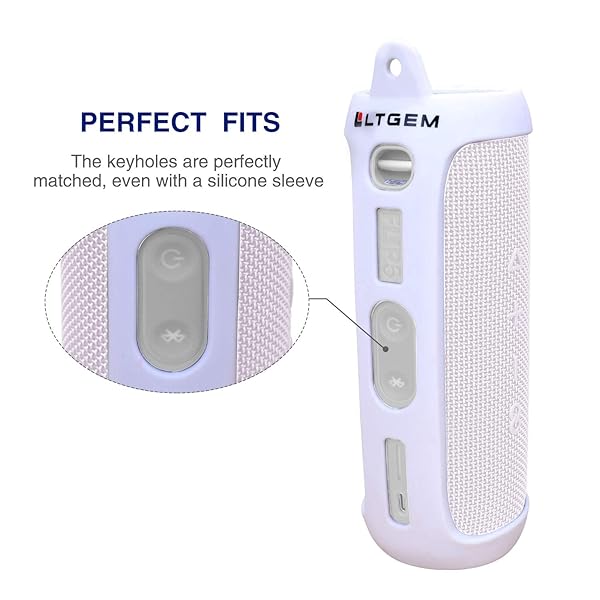L LTGEM LTGEM Silicone Travel Case for JBL FLIP 5 Waterproof Speaker with Extra Carabiner White - View 4 of 10