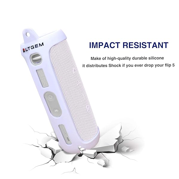 L LTGEM LTGEM Silicone Travel Case for JBL FLIP 5 Waterproof Speaker with Extra Carabiner White - View 7 of 10