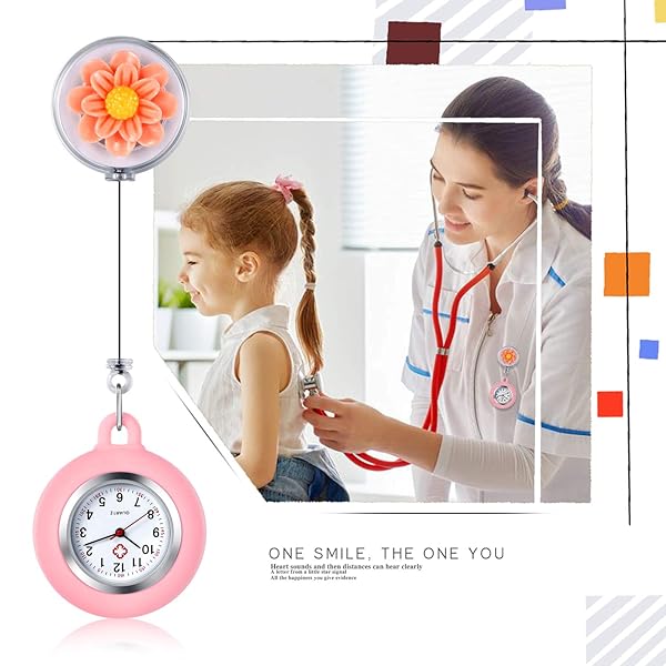 Lancardo Lancardo Women's Nurse Clip on Watch Cute Flower Design Quartz Fob Pocket Watch with Pink Silicone Cover for Doctors and Clinics - View 3 of 8