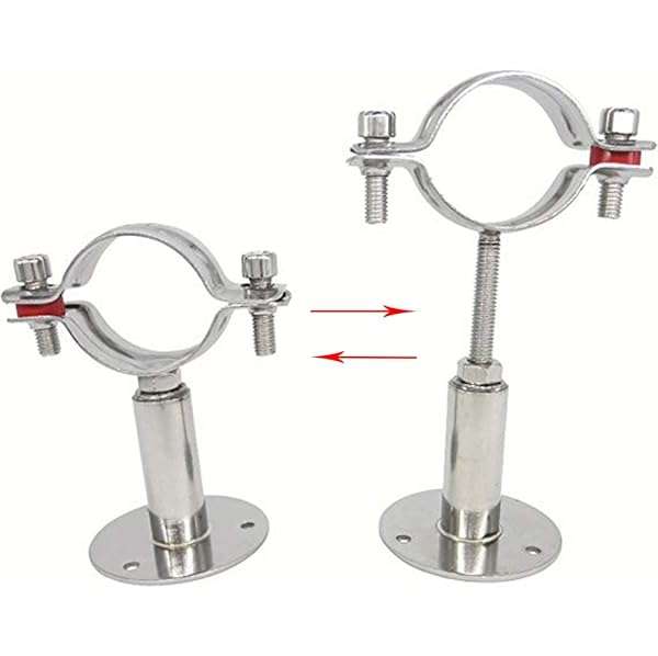 "QWORK 2" Adjustable Wall & Ceiling Mount Pipe Support - Stainless Steel Bracket Clamp for Tubes & Rods"
