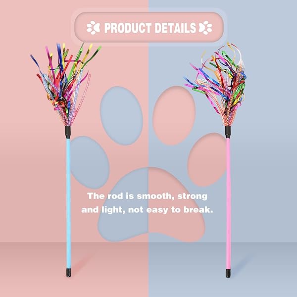 GUGELIVES GUGELIVES Cat Toy Wand 2PCS Interactive Feather Teaser with Sound Paper Tassels for Cats Pink and Blue - View 4 of 7