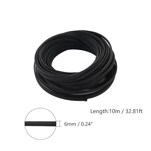 Othmro Othmro 10m Expandable Braided Cable Sleeve 6mm Flexible Wire Loom Organizer for TV Audio PC Cords Black - View 2 of 7