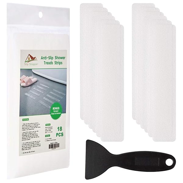 SlipStopper Non Slip Bathtub Strips 18 PCS Larger Adhesive Anti Slip Shower Stickers for Safe Bathing and Stairs with Premium Scraper