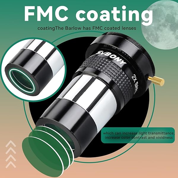SVBONY "SVBONY SV137 2X Barlow Lens - 1.25" Metal Telescope Accessory with Multi-Coating & T-Thread" - View 3 of 10
