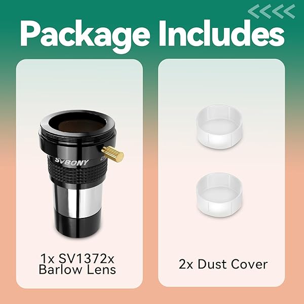 SVBONY "SVBONY SV137 2X Barlow Lens - 1.25" Metal Telescope Accessory with Multi-Coating & T-Thread" - View 8 of 10