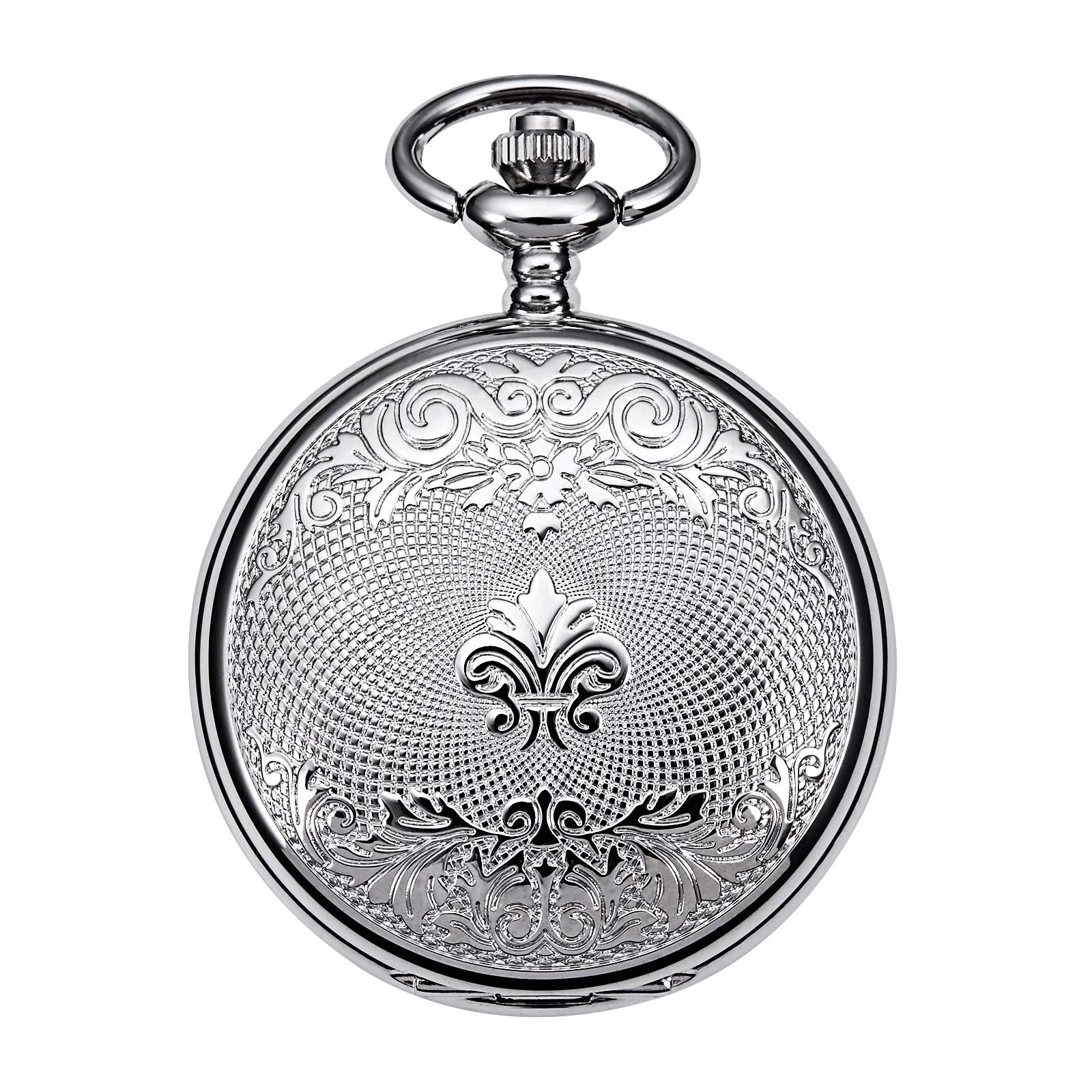 TREEWETO TREEWETO Mens Mechanical Pocket Watch Antique Dream Dragon Skeleton Silver Tone Double Open Case Gift for Men and Women - View 4 of 7