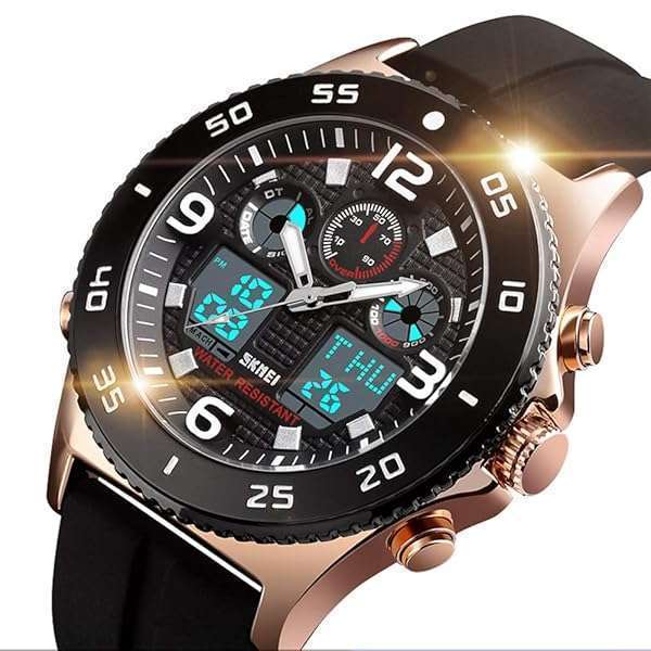 Gosasa Shop Gosasa Men's Quartz Dual Display Watch - Waterproof Rose Gold Casual Wristwatch - View 3 of 7