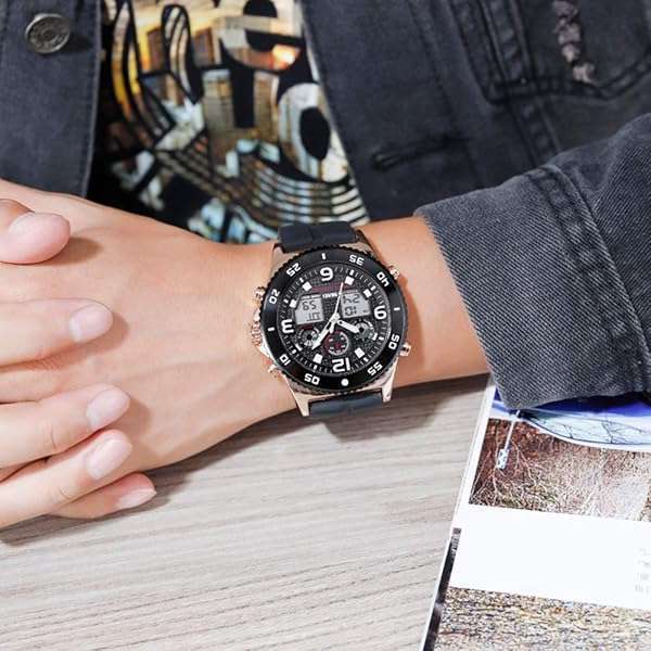 Gosasa Shop Gosasa Men's Quartz Dual Display Watch - Waterproof Rose Gold Casual Wristwatch - View 4 of 7