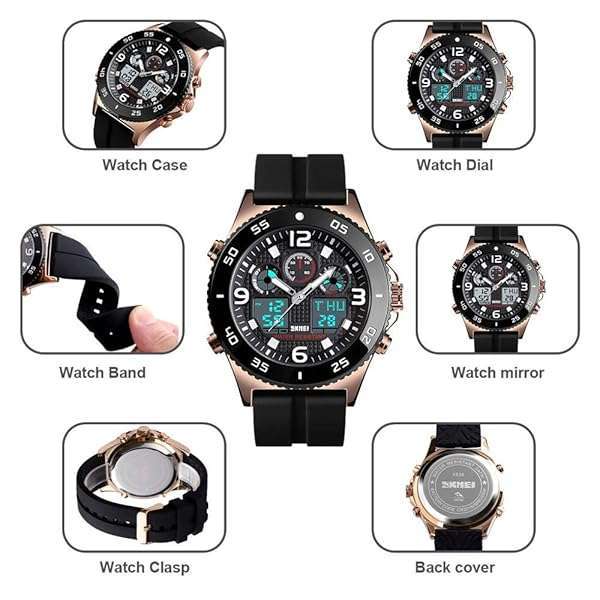 Gosasa Shop Gosasa Men's Quartz Dual Display Watch - Waterproof Rose Gold Casual Wristwatch - View 5 of 7