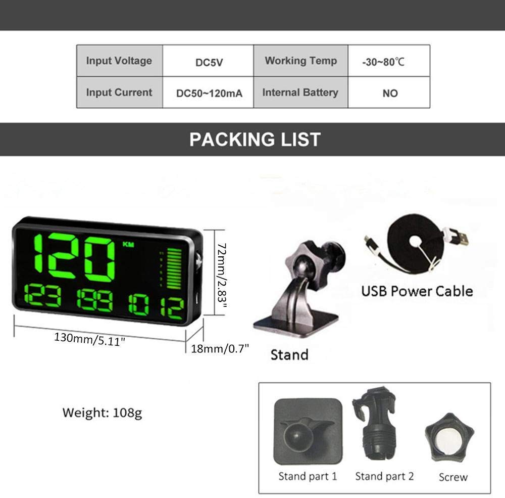 Maizad 5.5 Inch Speedometer Odometer Display MPH KMH with Over Speed Alarm for Trucks Bicycles Motorcycles Driving Mileage Time Calculation - View 2 of 7