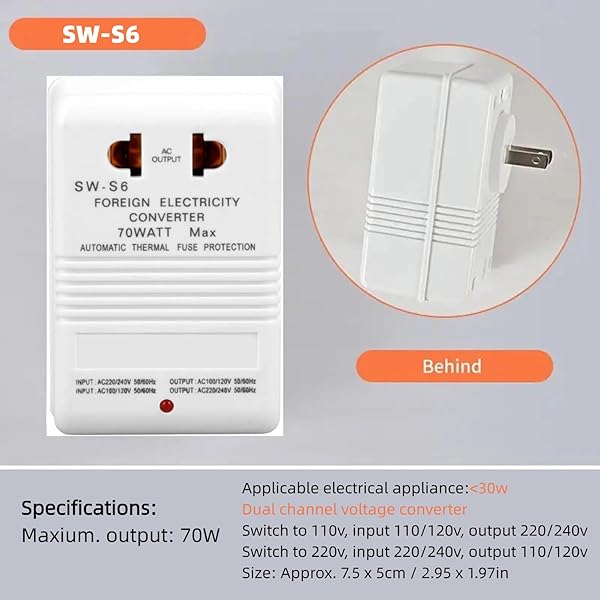 Walfront Voltage Converter 70W 110V to 220V Step Up Down Transformer Ideal for Travel - View 4 of 8