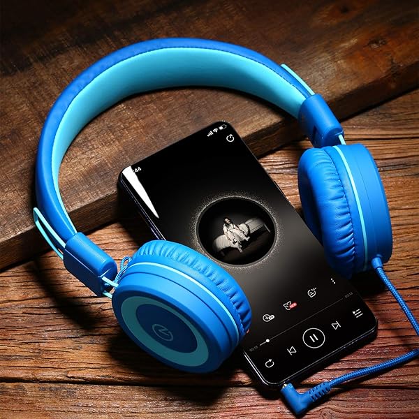 noot products Noot Products Kids Headphones K11 Foldable Stereo Tangle-Free 5ft Cord Wired On-Ear Headset for iPad Kindle Fire School Laptop Tablet Skyline Blue - View 2 of 5