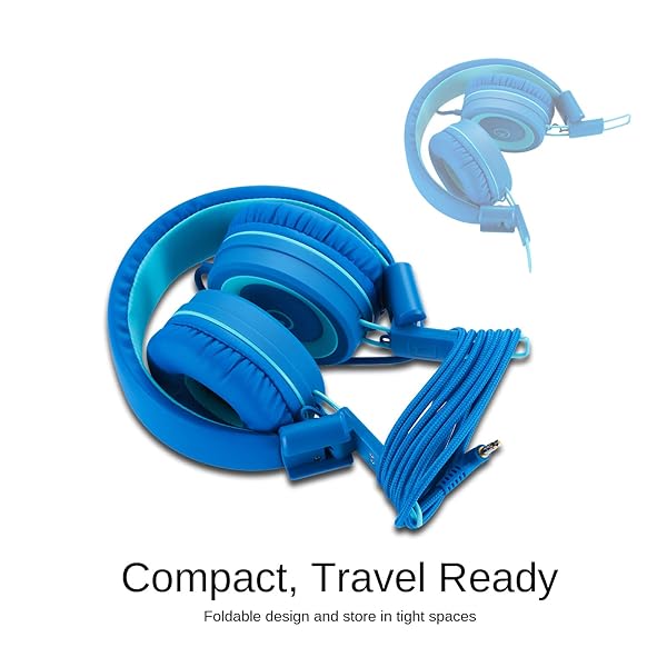 noot products Noot Products Kids Headphones K11 Foldable Stereo Tangle-Free 5ft Cord Wired On-Ear Headset for iPad Kindle Fire School Laptop Tablet Skyline Blue - View 5 of 5