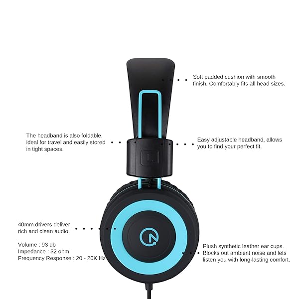 noot products Noot Products Kids Headphones K11 Foldable Stereo Tangle-Free Wired On-Ear Headset for iPad Kindle Fire School Travel Black - View 3 of 6