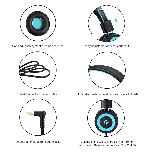 noot products Noot Products Kids Headphones K11 Foldable Stereo Tangle-Free Wired On-Ear Headset for iPad Kindle Fire School Travel Black - View 4 of 6