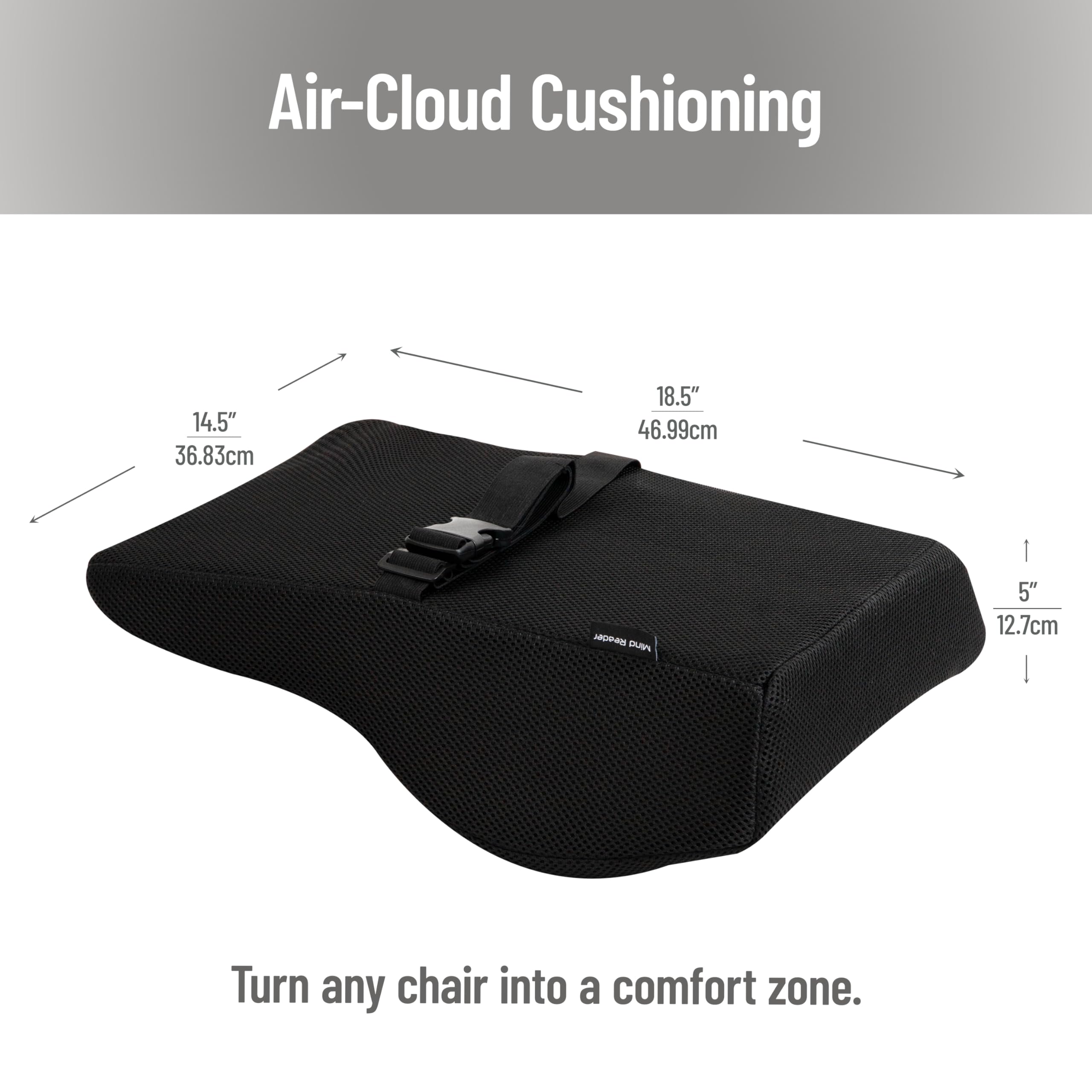 Mind Reader "Mind Reader Memory Foam Lumbar Support Cushion for Office & Car - Posture Corrector, 14.5" L x 5" W x 18.5" H, Black" - View 3 of 7