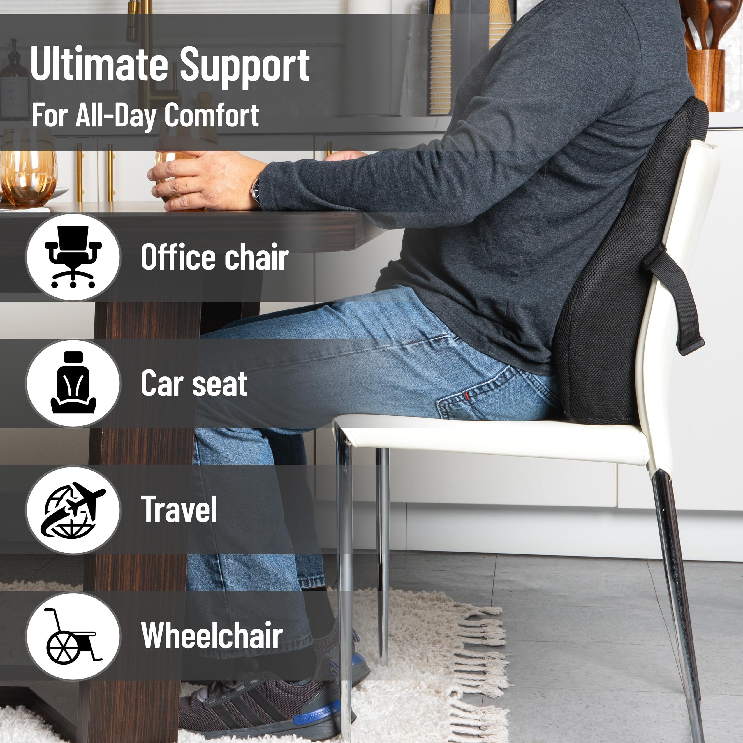 Mind Reader "Mind Reader Memory Foam Lumbar Support Cushion for Office & Car - Posture Corrector, 14.5" L x 5" W x 18.5" H, Black" - View 4 of 7