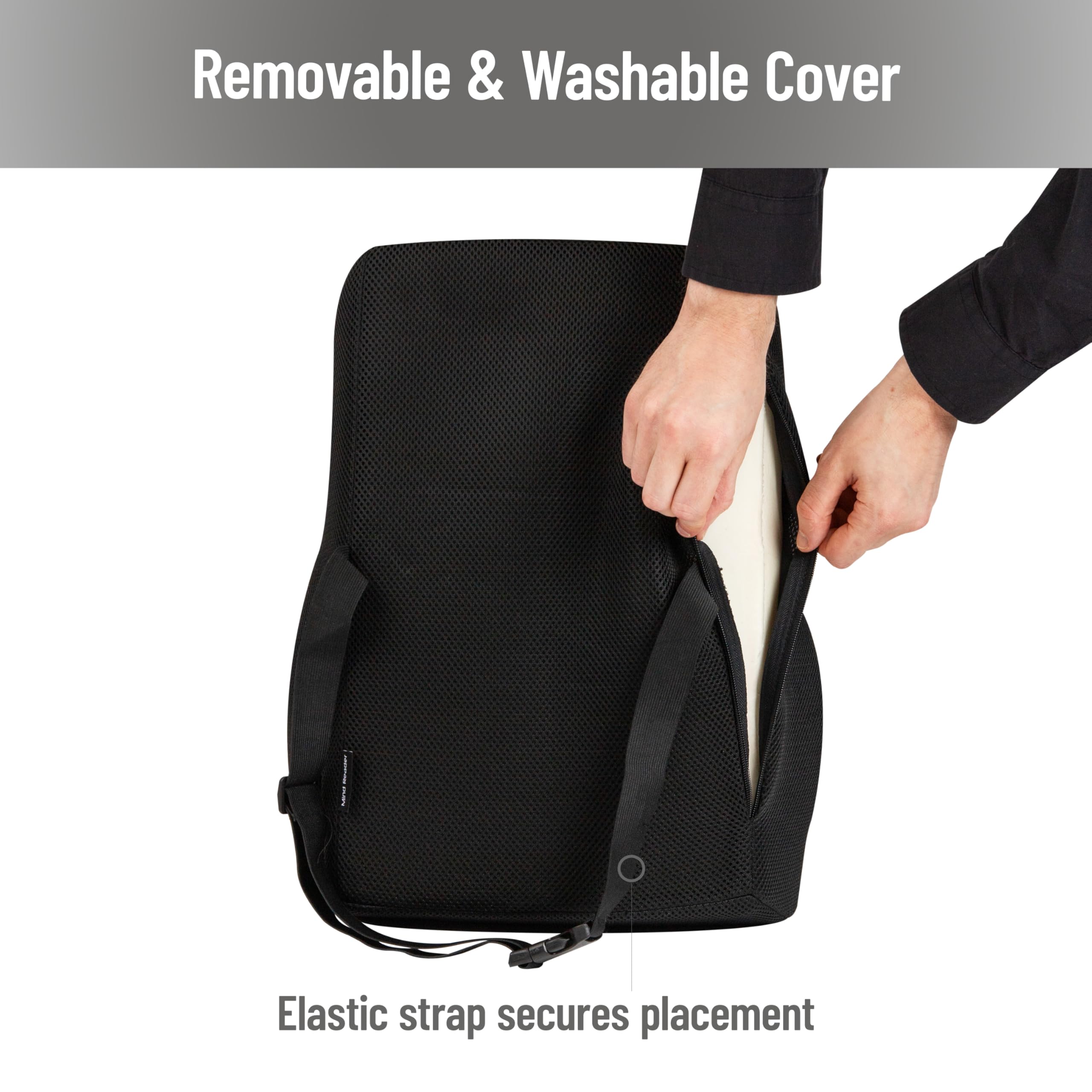 Mind Reader "Mind Reader Memory Foam Lumbar Support Cushion for Office & Car - Posture Corrector, 14.5" L x 5" W x 18.5" H, Black" - View 7 of 7