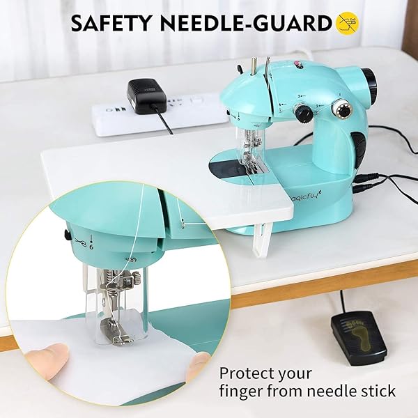 Magicfly Magicfly Mini Sewing Machine with Extension Table Dual Speed Portable for Beginners Light Sewing Kit Household Use Blue - View 4 of 7