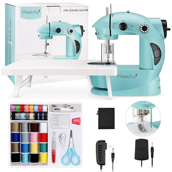 Magicfly Magicfly Mini Sewing Machine with Extension Table Dual Speed Portable for Beginners Light Sewing Kit Household Use Blue
