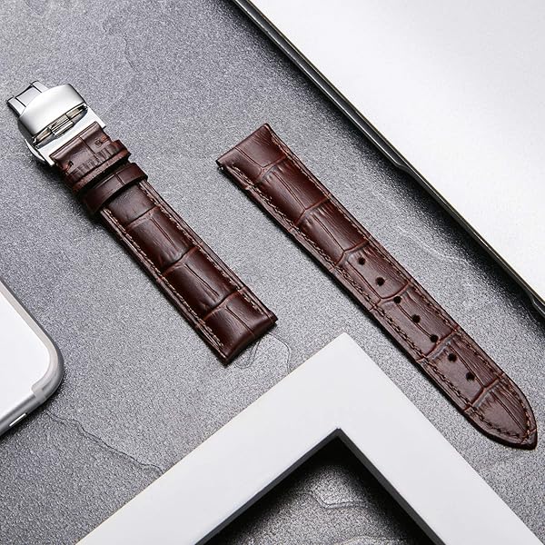 BINLUN BINLUN Leather Watch Strap Quick Release with Silver Buckle 23mm for Men Women Durable Comfortable Stylish Watch Band Brown - View 3 of 9