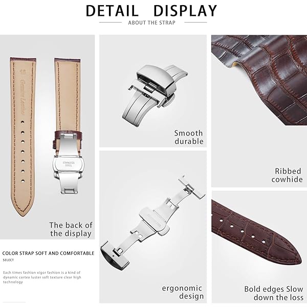 BINLUN BINLUN Leather Watch Strap Quick Release with Silver Buckle 23mm for Men Women Durable Comfortable Stylish Watch Band Brown - View 9 of 9