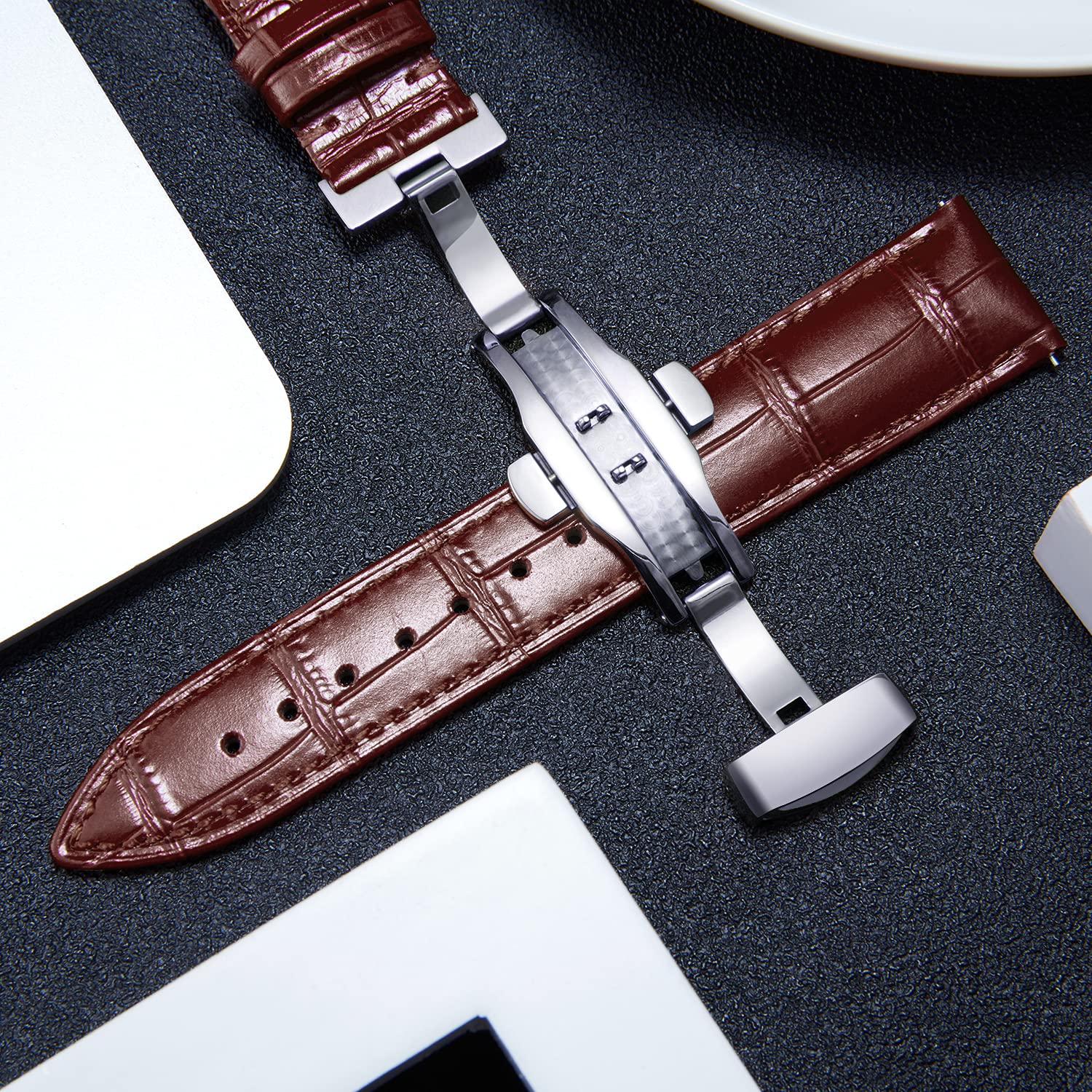 BINLUN BINLUN Leather Watch Strap Quick Release with Silver Buckle 24mm for Men Women Adjustable Sizes 12mm to 24mm Brown Color - View 4 of 6