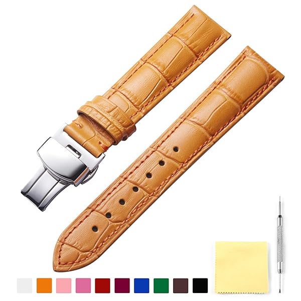 BINLUN BINLUN Leather Watch Strap Quick Release with Silver Buckle 22mm for Men Women in Orange Durable Comfortable Stylish - View 2 of 8