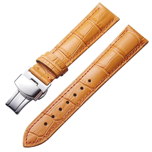 BINLUN Leather Watch Strap Quick Release with Silver Buckle 22mm for Men Women in Orange Durable Comfortable Stylish