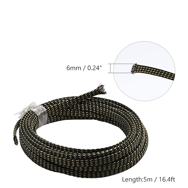 Othmro Othmro 16.4ft PET Expandable Braided Cable Sleeve for TV Audio PC Cords Black Gold Flexible Wire Organizer - View 3 of 7