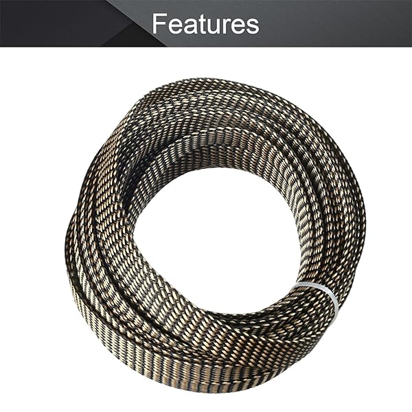 Othmro Othmro 10m PET Expandable Braid Cable Sleeving Flexible Wire Mesh Sleeve Black Gold Protects Cables from Pets Chewing - View 3 of 4