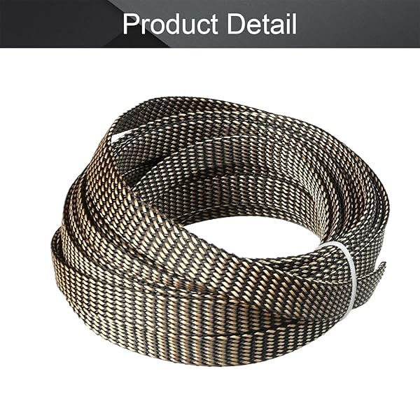 Othmro Othmro 10m PET Expandable Braid Cable Sleeving Flexible Wire Mesh Sleeve Black Gold Protects Cables from Pets Chewing - View 4 of 4