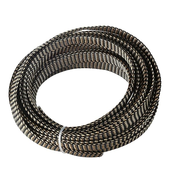 Othmro 10m PET Expandable Braid Cable Sleeving Flexible Wire Mesh Sleeve Black Gold Protects Cables from Pets Chewing
