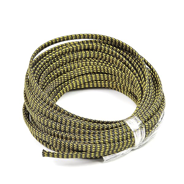 Othmro 32.8ft Expandable Braided Cable Sleeves for TV Audio PC Computer Cords Black Gold Flexible Wire Loom Organizer