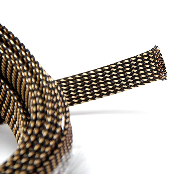 Othmro Othmro 16.4ft Expandable Braided Cable Sleeves for TV Audio PC Computer Cords Flexible Wire Mesh Organizer Black Gold - View 4 of 7