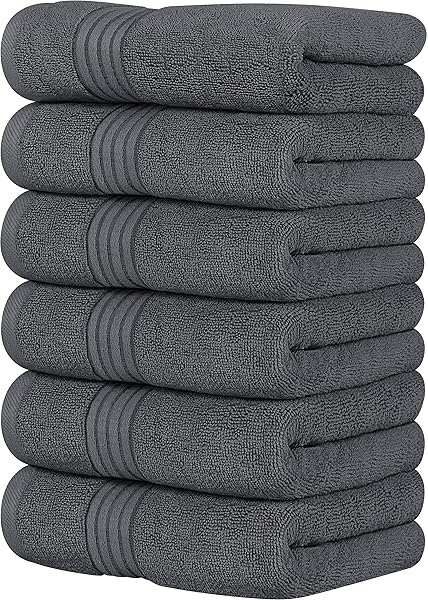 Utopia Towels Utopia 6-Piece Premium Hand Towels Set - 100% Cotton, Lightweight & Absorbent for Home, Travel & Spa (Grey, 16x28 inches)