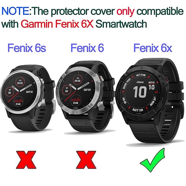 RuenTech RuenTech Case Cover Compatible with Garmin Fenix 6X/6X Pro/Fenix 6X Sapphire Case Protector TPU Protective Case Frame for Fenix 6X Smart Watch (Black&Transparent) - View 3 of 8