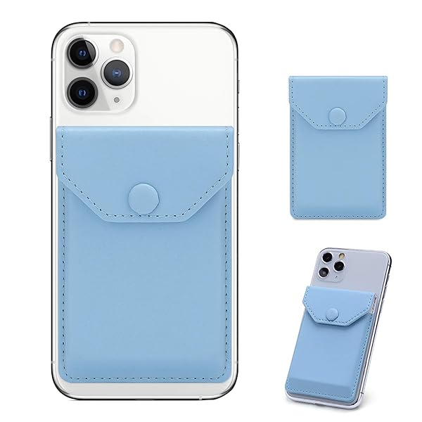 YUNCE YUNCE Self Adhesive Leather Wallet Stick On Card Holder for Men Women RFID Blocking Light Blue Fits Most Credit Cards