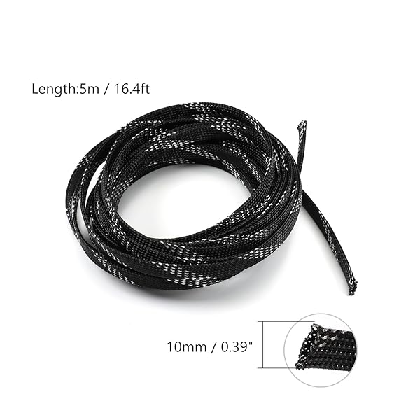 Othmro Othmro 5m PET Expandable Braid Cable Sleeving Flexible Wire Mesh Sleeve Black Silver for TV Audio PC Cord Protection from Pets Chewing - View 2 of 7