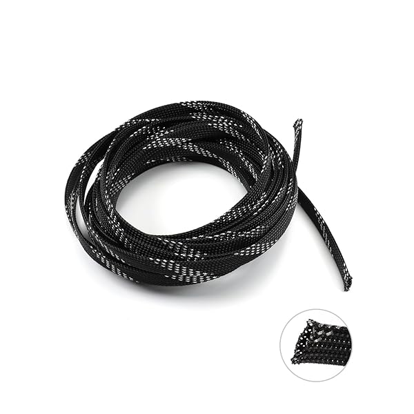 Othmro Othmro 5m PET Expandable Braid Cable Sleeving Flexible Wire Mesh Sleeve Black Silver for TV Audio PC Cord Protection from Pets Chewing - View 4 of 7