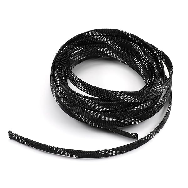 Othmro Othmro 5m PET Expandable Braid Cable Sleeving Flexible Wire Mesh Sleeve Black Silver for TV Audio PC Cord Protection from Pets Chewing - View 5 of 7